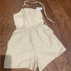 Tan romper with o-ring & neck tie
